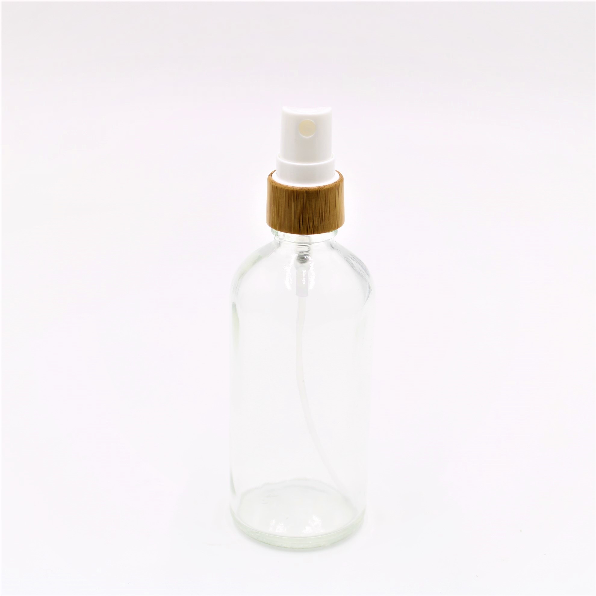 Empty Boston 50 ml 120 ml round spray glass bottle, bamboo cap
