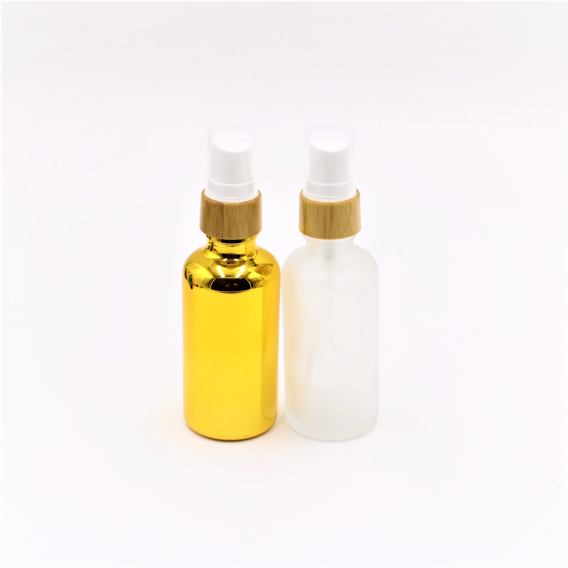 Empty Boston 50 ml 120 ml round spray glass bottle, bamboo cap