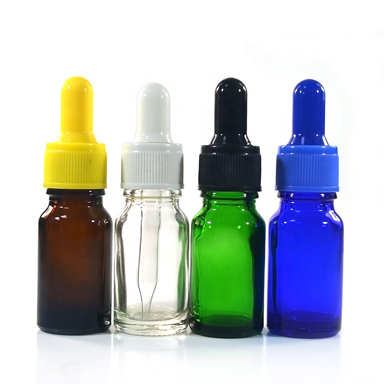 Empty CBD hemp extract oil 5ml 10ml 20ml 30ml 50ml 100ml clear amber blue green glass oil dropper bottle with black plastic top