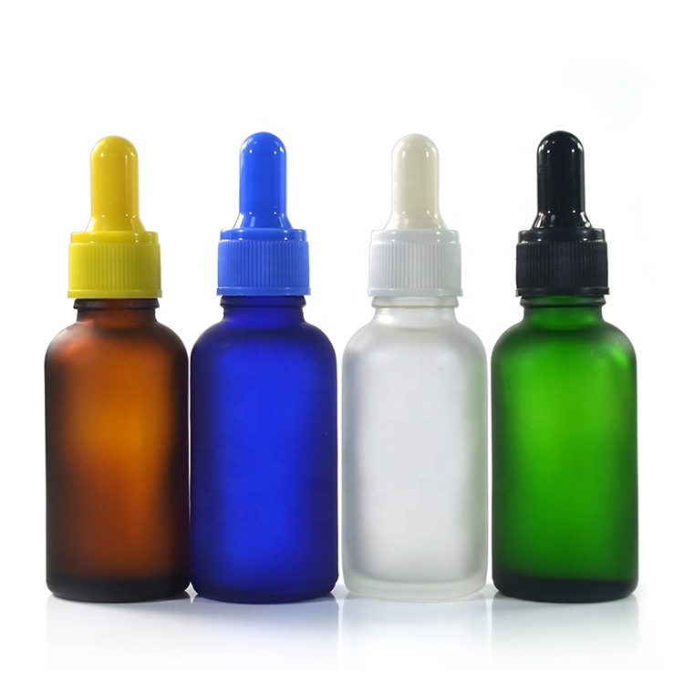 Empty CBD oil 30ml frosted clear amber green blue essential oil glass tincture bottle with bamboo glass eye dropper