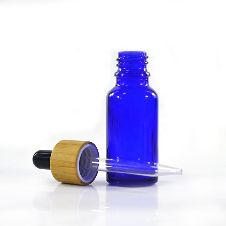 Empty CBD oil 5ml 10ml 15ml 20ml 1oz 30ml 50ml 100ml Cobalt blue glass dropper bottle with bamboo cap pipette