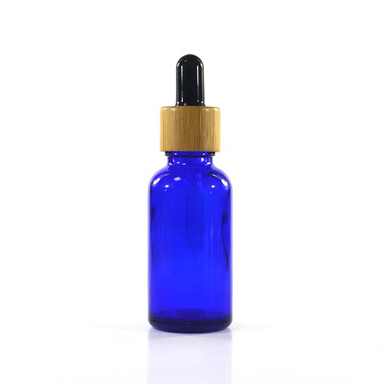 Empty CBD oil 5ml 10ml 15ml 20ml 1oz 30ml 50ml 100ml Cobalt blue glass dropper bottle with bamboo cap pipette