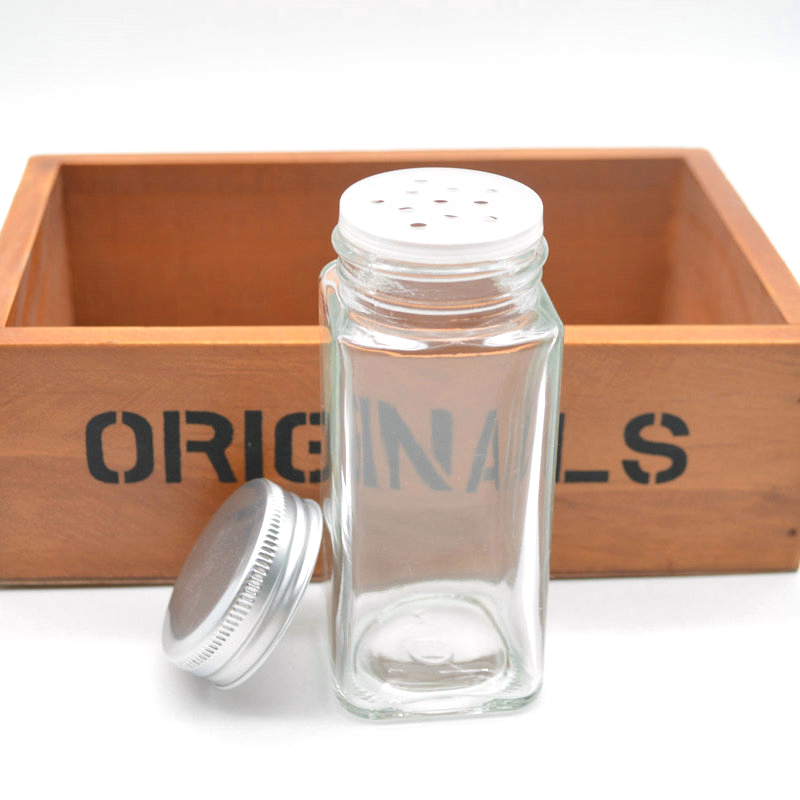 Empty Clear 120ml Square Pepper Glass Bottle 4oz Spice Jar With Shaker With Screw Lid