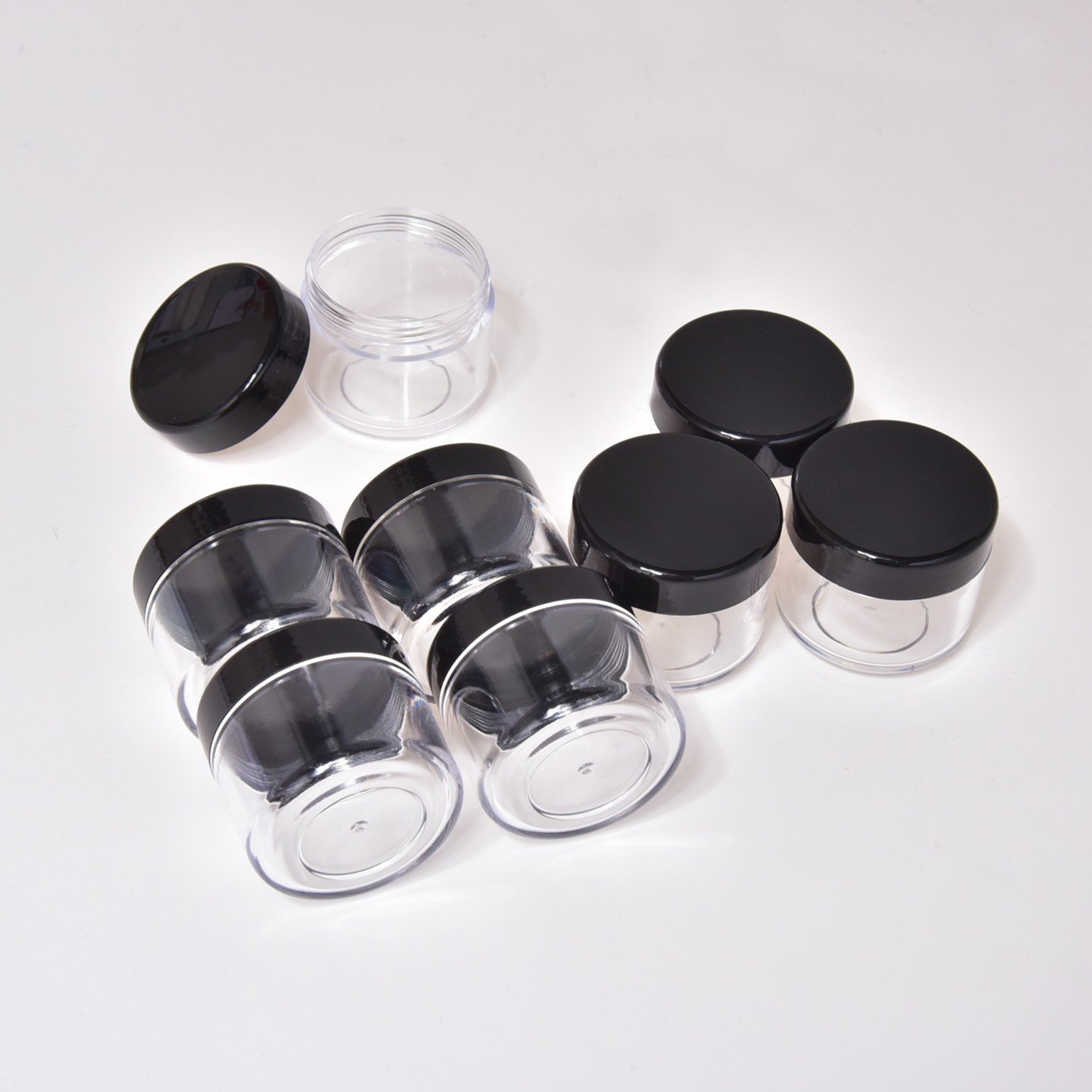Empty Clear 15g 20g 30g Plastic Wide Mouth Cosmetic Jars with White Screw Cap Lids for Food Cosmetics DIY Slime Making