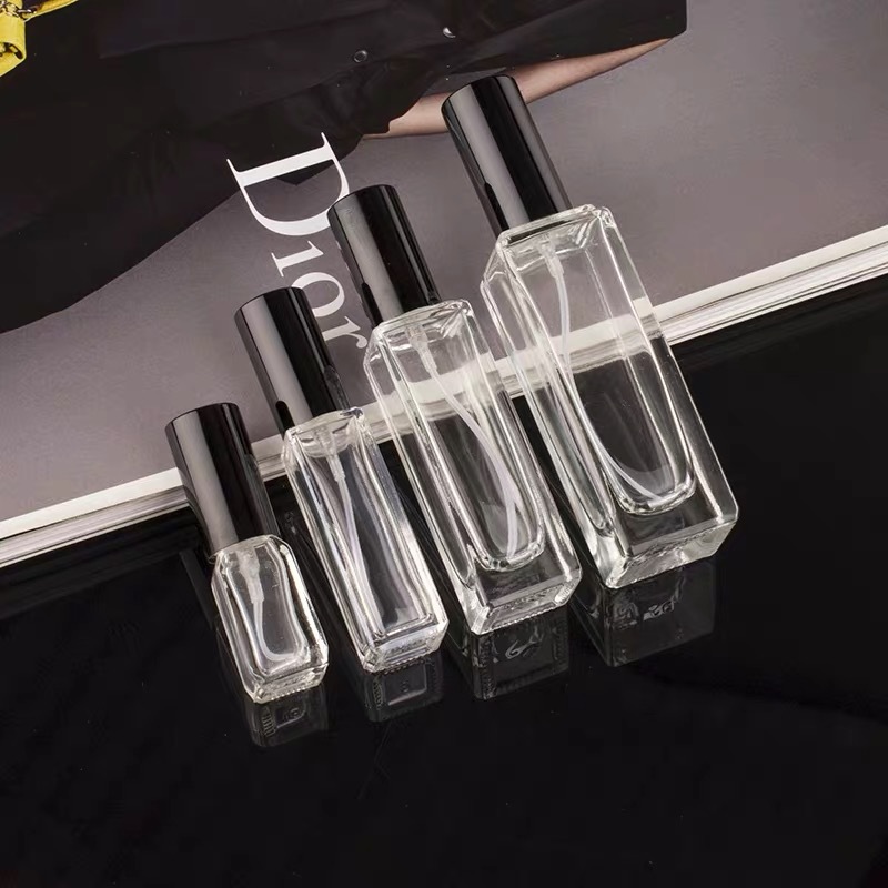Empty Clear 20ml Refillable Rectangle Glass Parfum Bottle Square Glass Perfume Spray Bottles