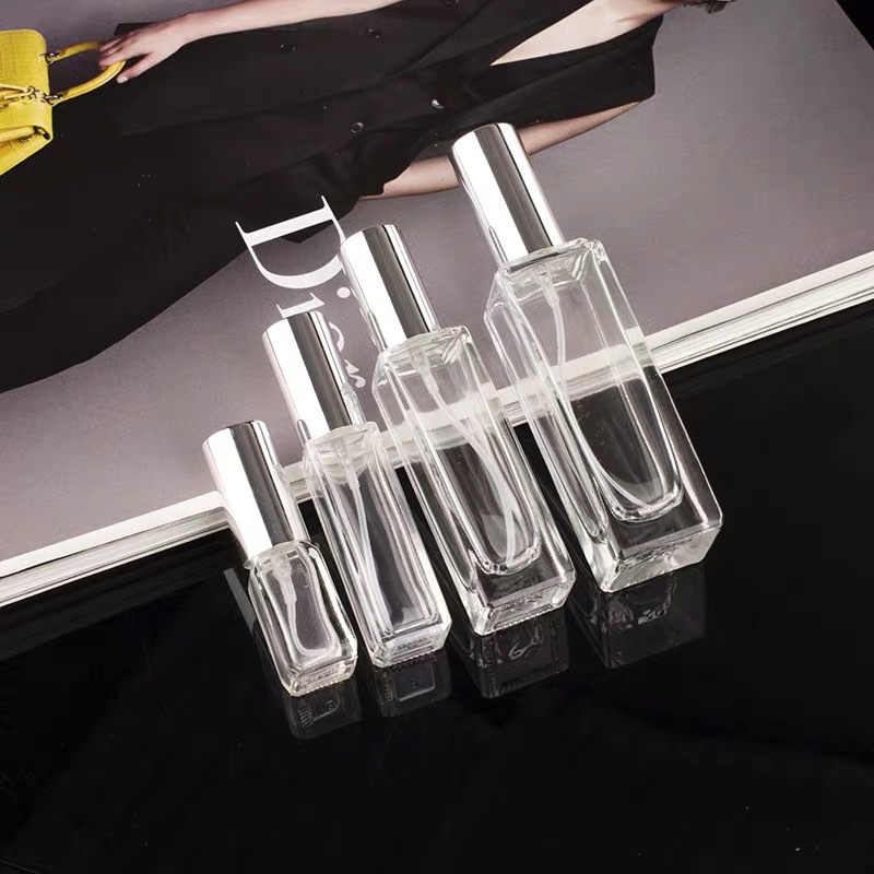 Empty Clear 20ml Refillable Rectangle Glass Parfum Bottle Square Glass Perfume Spray Bottles