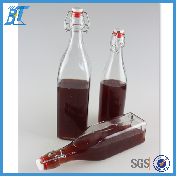 Empty Clear 250ml 500ml 1000ml Custom Easy Cap Square Glass Swing Top Bottle For Beverage,Kombucha Tea Glass bottle Wholesale