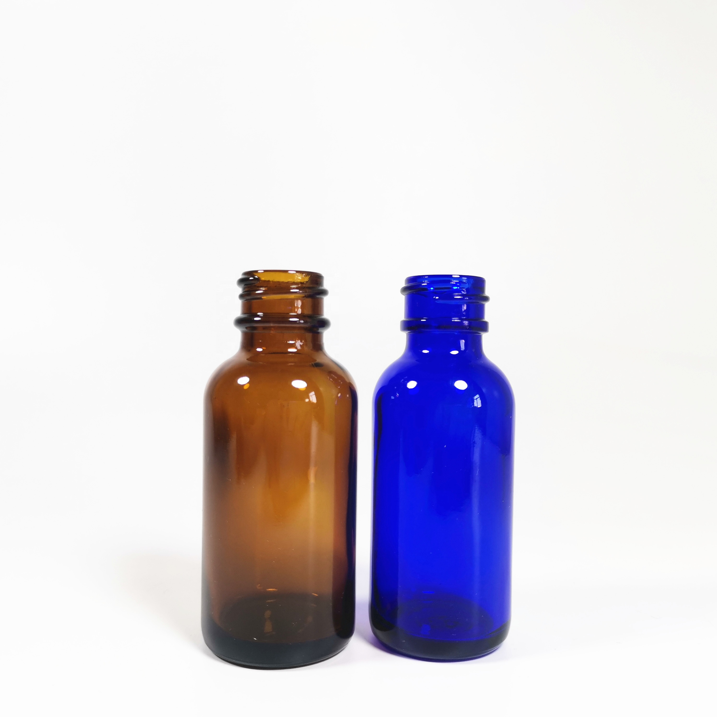 Empty Clear Amber Blue Round 30ml Mini cosmetic essential oil glass bottle with dropper