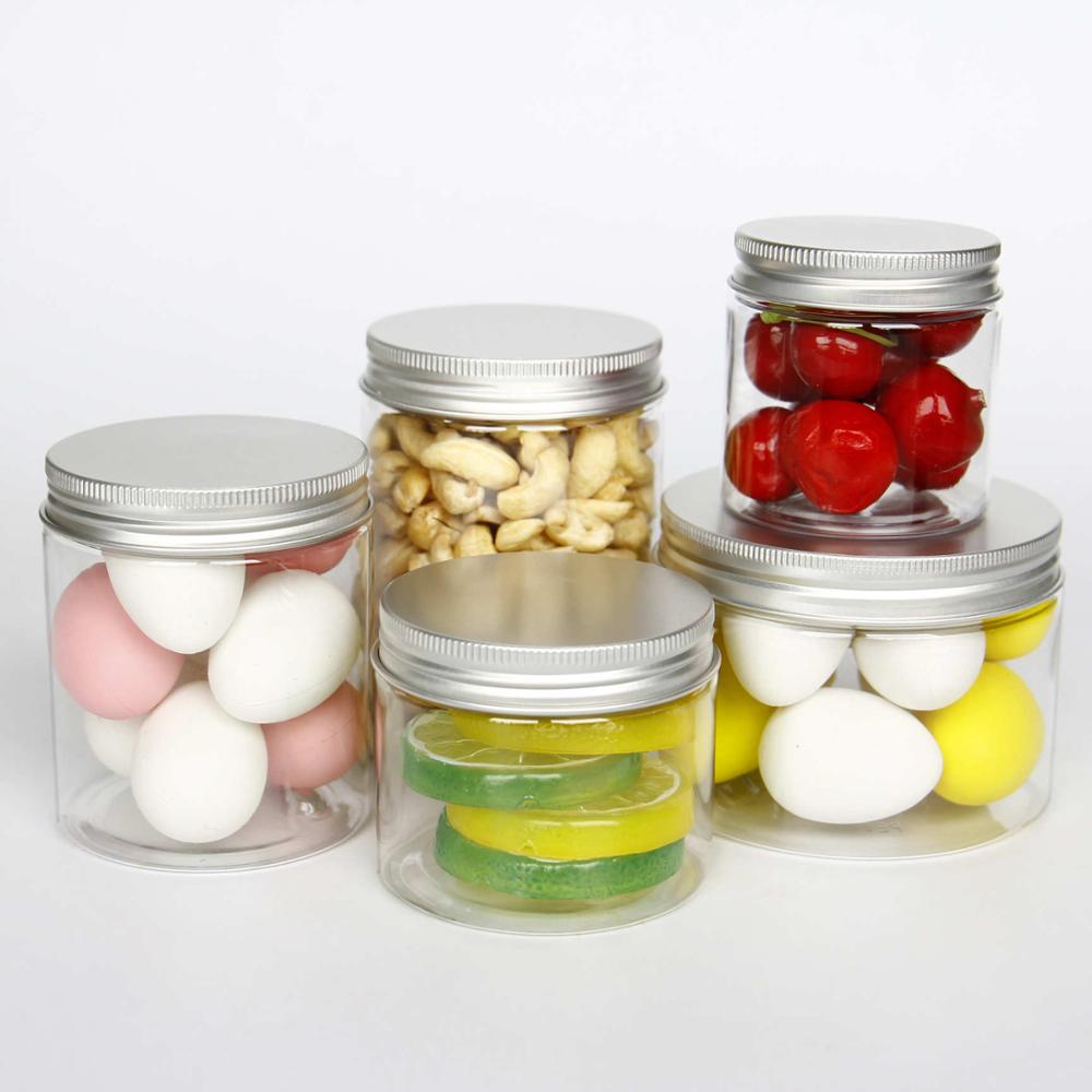 Empty Clear Big Capacity Clear Cover/aluminum Pet Tea Jar Candy Plastic 300g 400g 500g Storage Bottles & Jars Glass Acceptble