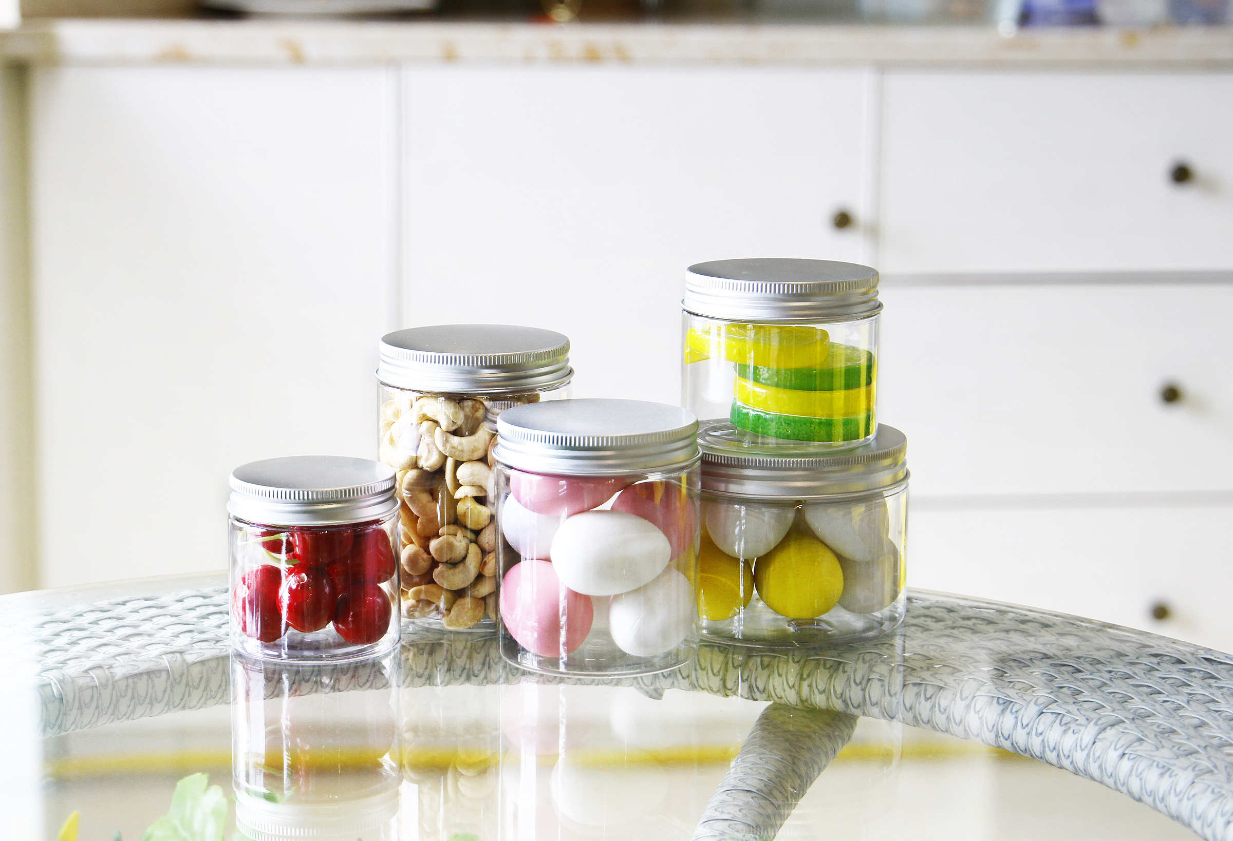 Empty Clear Big Capacity Clear Cover/aluminum Pet Tea Jar Candy Plastic 300g 400g 500g Storage Bottles & Jars Glass Acceptble