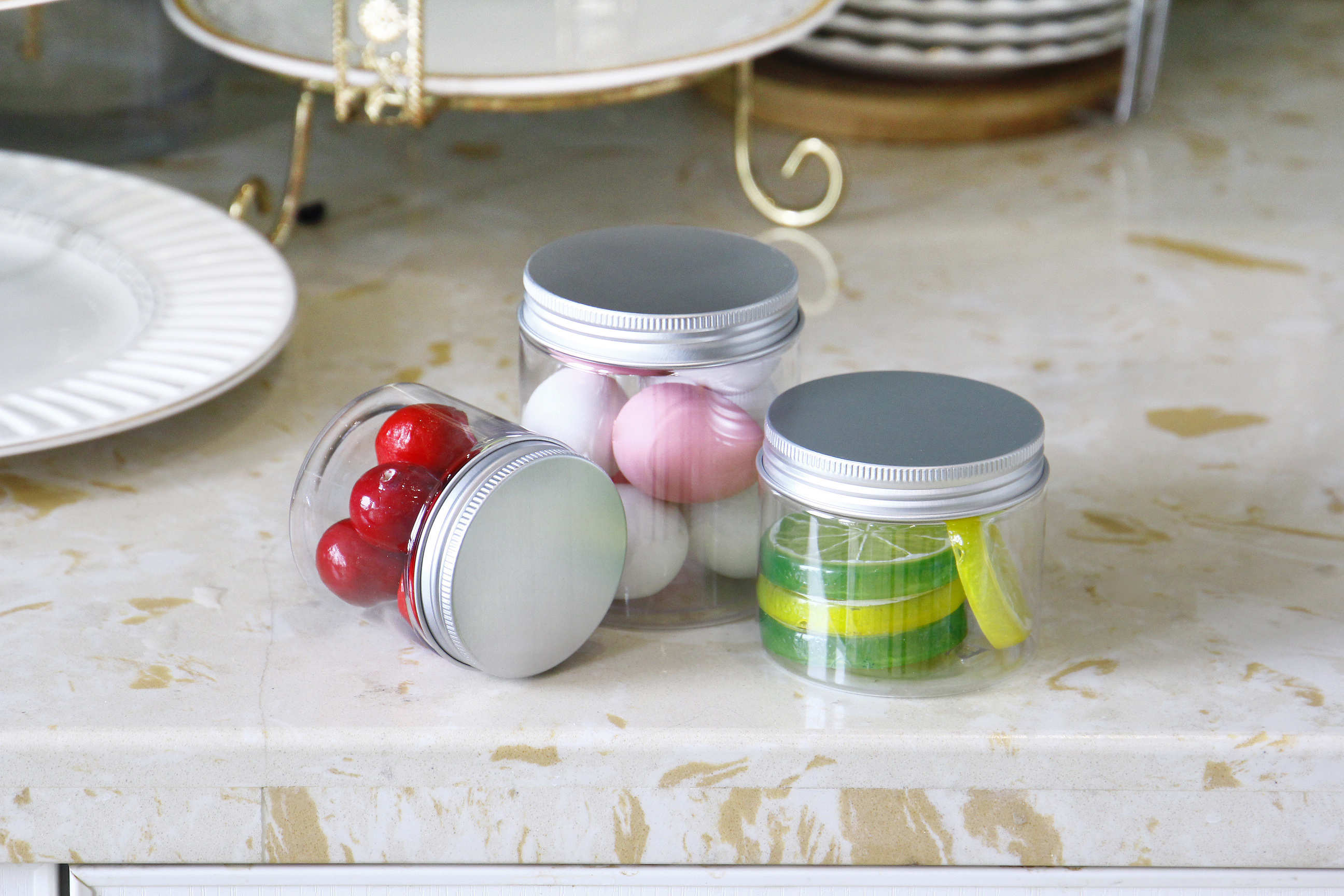 Empty Clear Big Capacity Clear Cover/aluminum Pet Tea Jar Candy Plastic 300g 400g 500g Storage Bottles & Jars Glass Acceptble