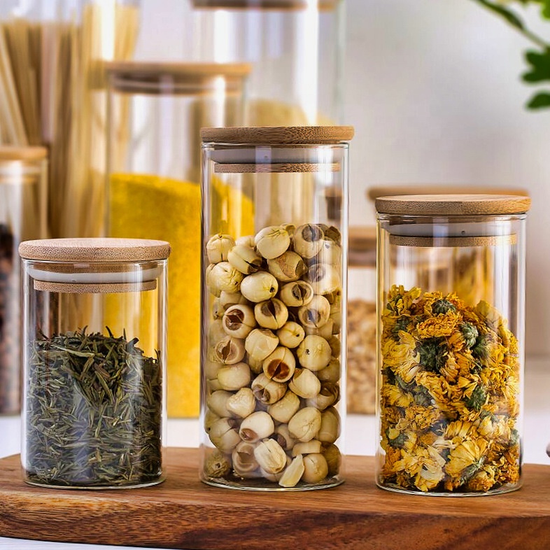 Empty Clear Coffee Cookie Borosilicate Kitchen Airtight Glass Food Storage Jar