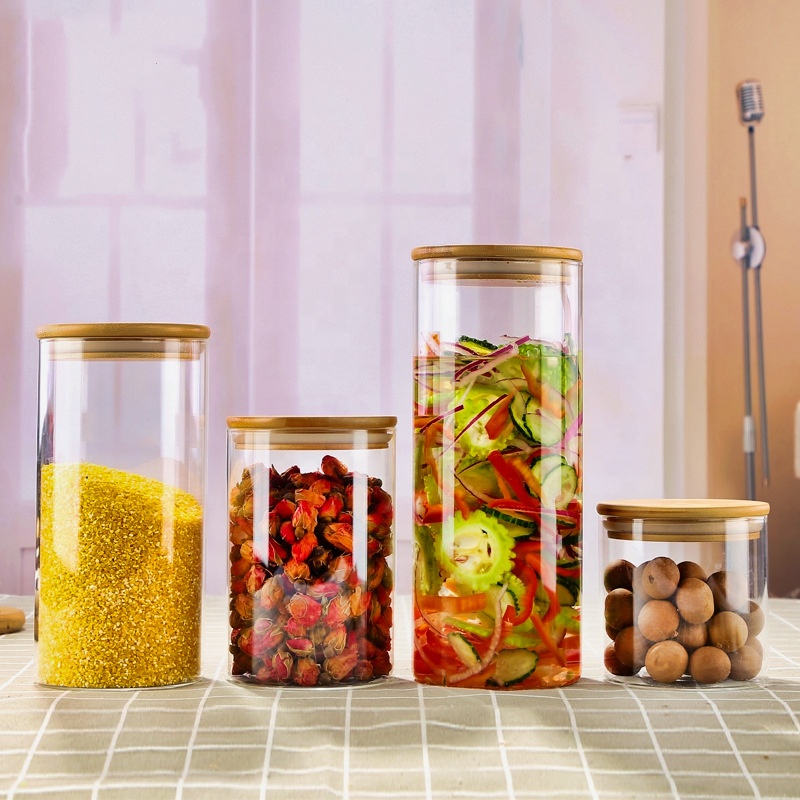 Empty Clear Coffee Cookie Borosilicate Kitchen Airtight Glass Food Storage Jar