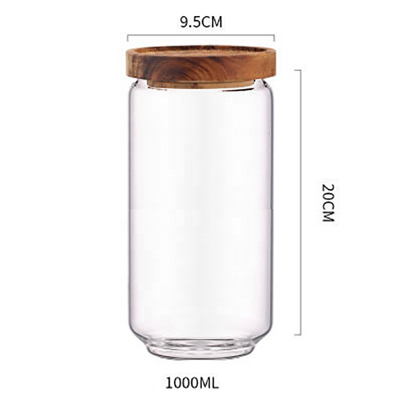 Empty Clear Custom Food Grade Storage Airtight 1000ml Wood Lid Mason Glass Jar With Acacia Lid