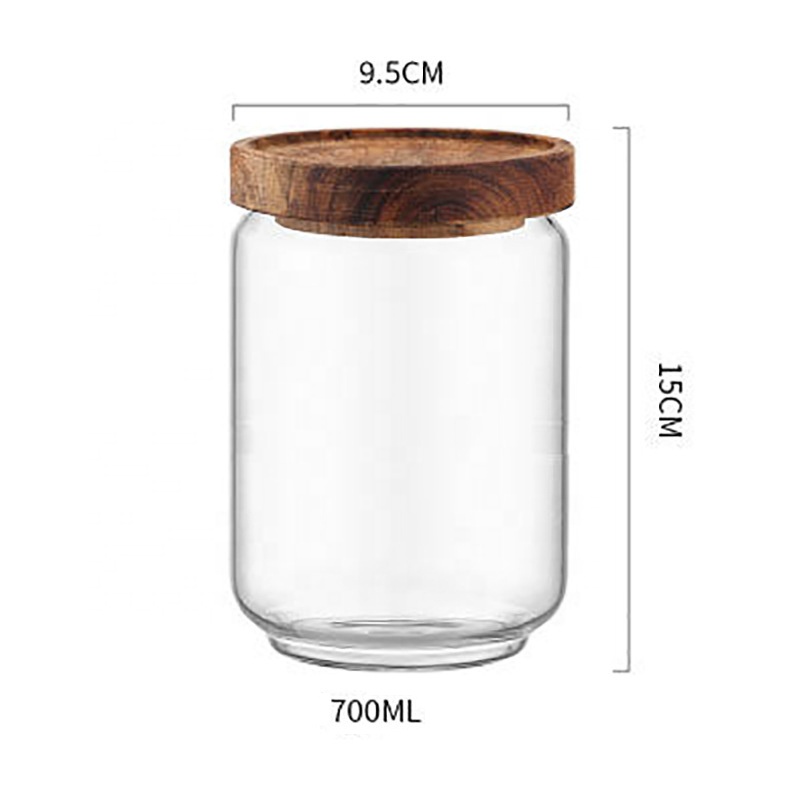 Empty Clear Custom Food Grade Storage Airtight Jam 700ml Mason Glass Jar With Acacia Lid