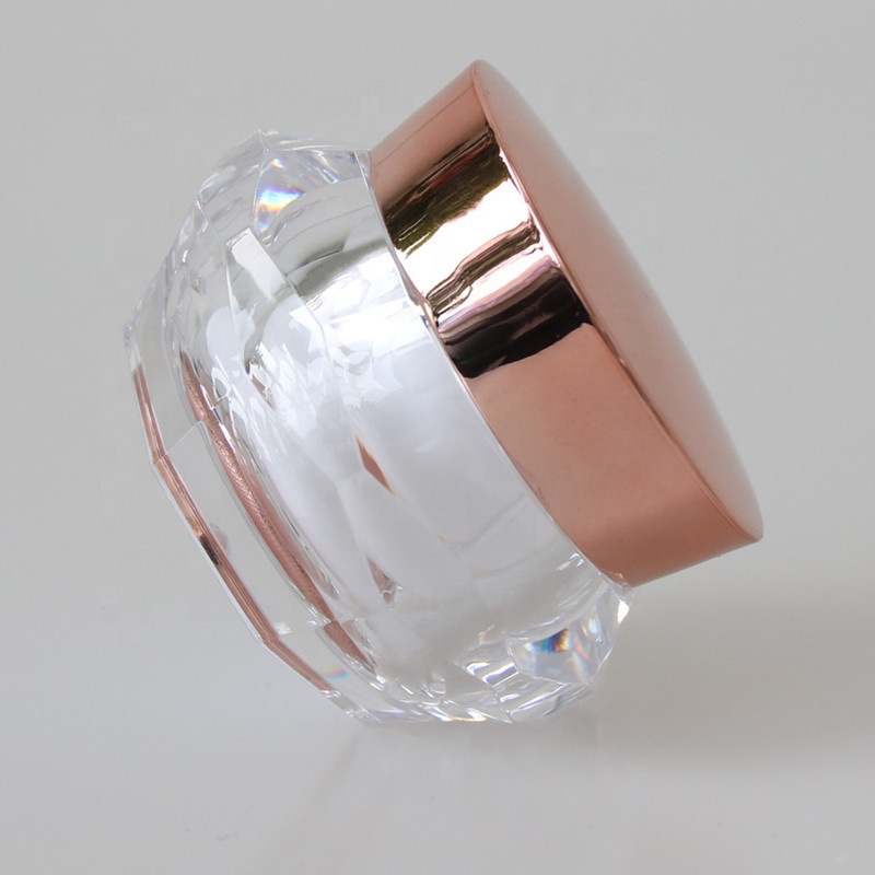 Empty Clear Diamond Crystal Acrylic Cosmetic Cream Jar with Rose Gold Lid for Cosmetic Container