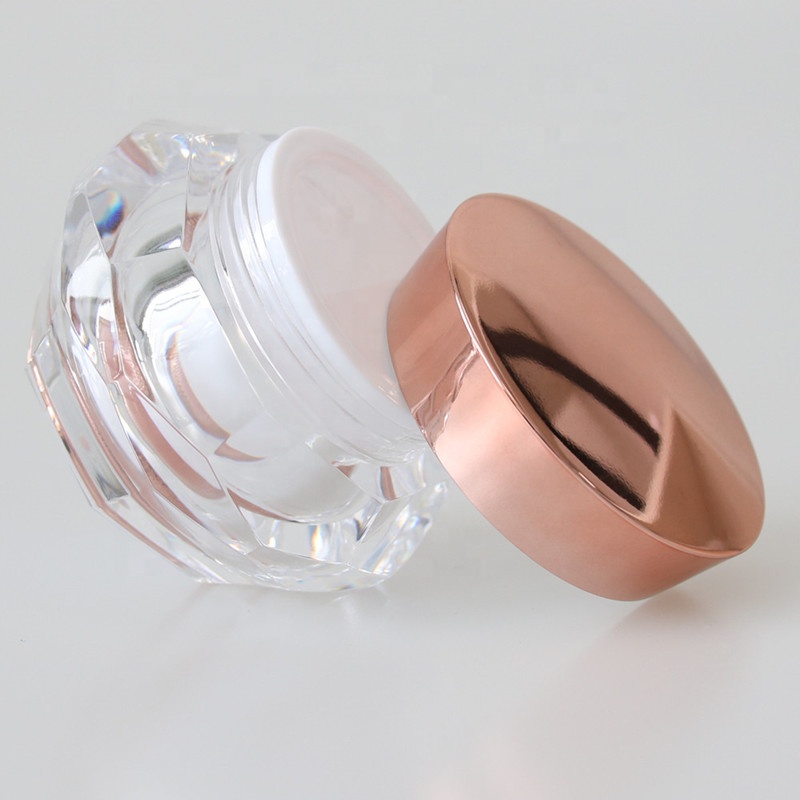 Empty Clear Diamond Crystal Acrylic Cosmetic Cream Jar with Rose Gold Lid for Cosmetic Container
