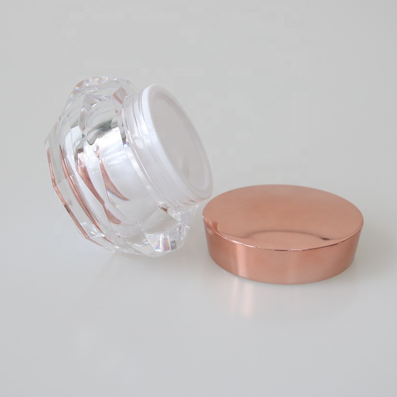 Empty Clear Diamond Crystal Acrylic Cosmetic Cream Jar with Rose Gold Lid for Cosmetic Container