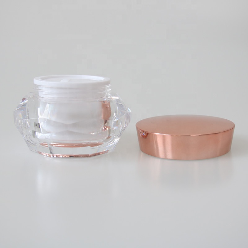Empty Clear Diamond Crystal Acrylic Cosmetic Cream Jar with Rose Gold Lid for Cosmetic Container
