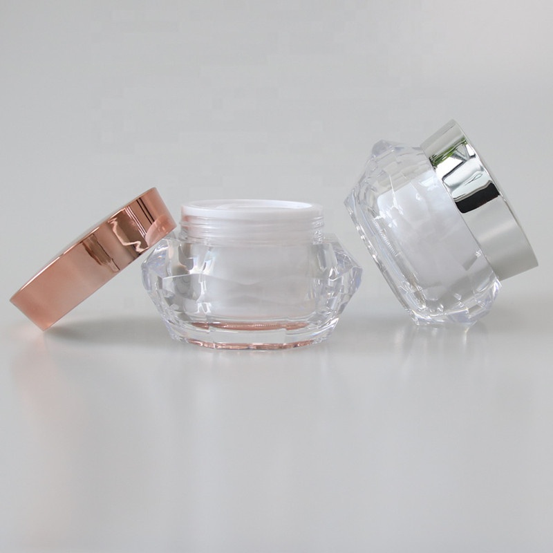 Empty Clear Diamond Crystal Acrylic Cosmetic Cream Jar with Rose Gold Lid for Cosmetic Container