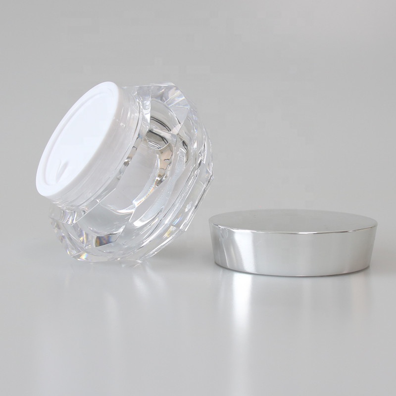 Empty Clear Diamond Crystal Acrylic Cosmetic Cream Jar with Rose Gold Lid for Cosmetic Container