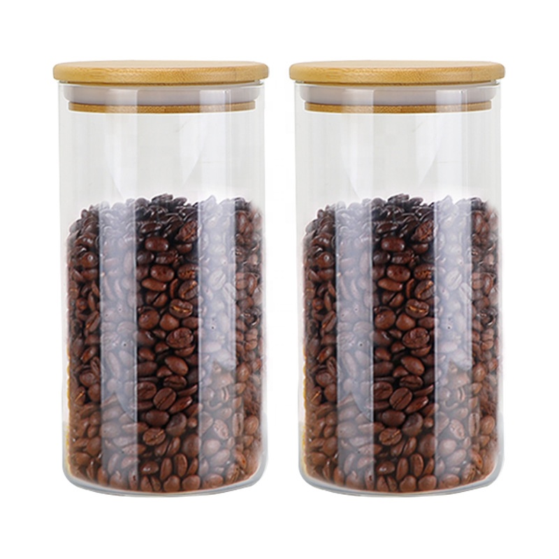 Empty Clear Fancy Food Airtight Storage Candy Container Coffee Containers Bamboo Lid Borosilicate Glass Jar