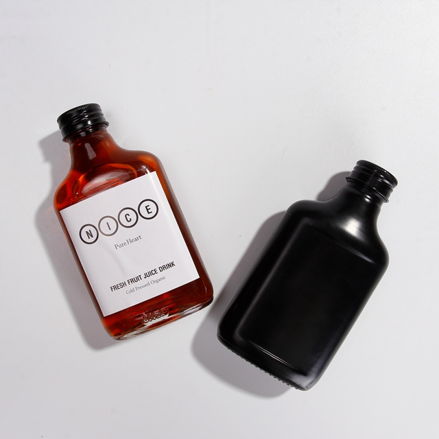 Empty Clear Flat Cold Brew Coffee Glass Bottle for Coffee Beverage Wine with Aluminum Cap 100ml 200ml 250ml 350ml Custom Color