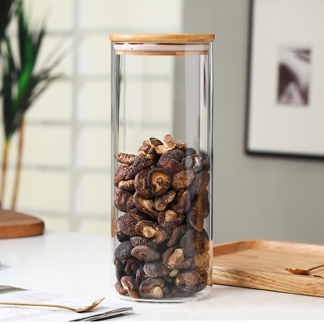 Empty Clear Food Grade Storage Tube Spice Tea Airtight Bottle Borosilicate Glass Jar Bamboo Lid