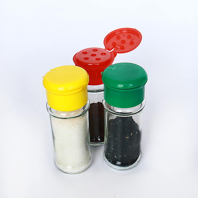 Empty Clear Glass Pepper Seasoning Shaker with Plastic Flap Top Cap