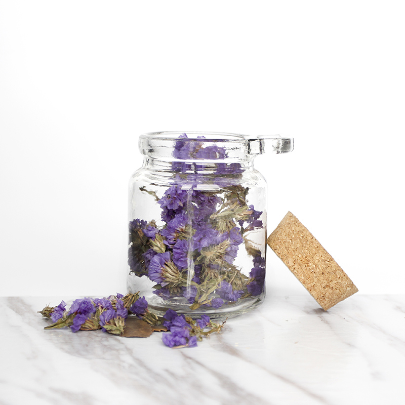 Empty Clear Glass Storage Container Bottle Jars With Cork Stopper and Wooden Spoon For Storing Food Bath Salt