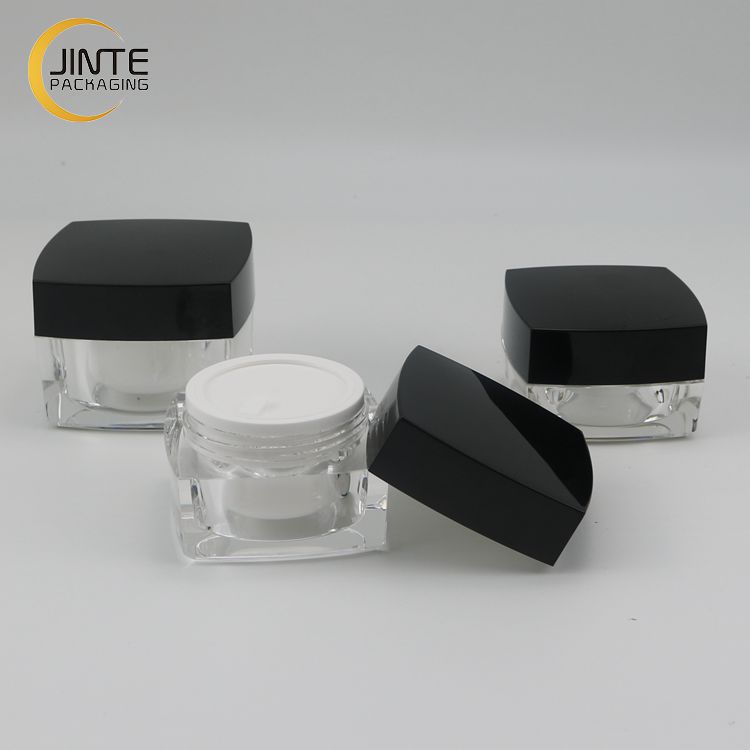 Empty  Clear Jars with Black Lid Plastic Square Cosmetic Acrylic Double Wall Jar Facial Cream Container