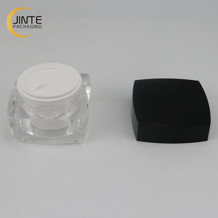 Empty Clear Jars with Black Lid Plastic Square Cosmetic Acrylic Double Wall Jar Facial Cream Container