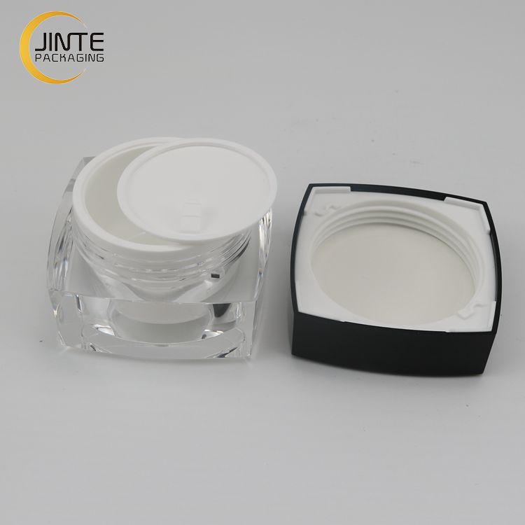 Empty Clear Jars with Black Lid Plastic Square Cosmetic Acrylic Double Wall Jar Facial Cream Container