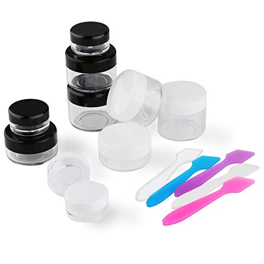 Empty Clear Plastic Sample Containers,3g 5g 10g 20g 30g Clear PS Cream Jars with  Mini Cosmetic Spatulas For Gift