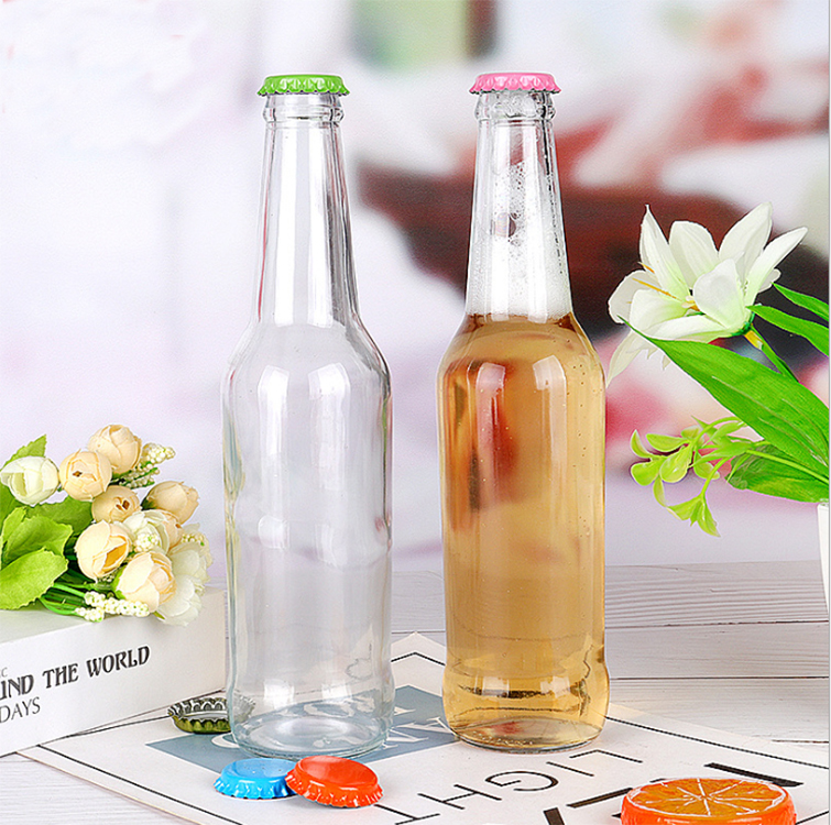 Empty Clear Wholesale Glass Beer Bottles 12 oz 330ml Long Neck Beer Glass Bottle 330 ml with Crown Cap