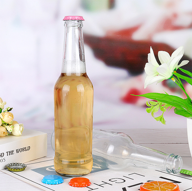 Empty Clear Wholesale Glass Beer Bottles 12 oz 330ml Long Neck Beer Glass Bottle 330 ml with Crown Cap