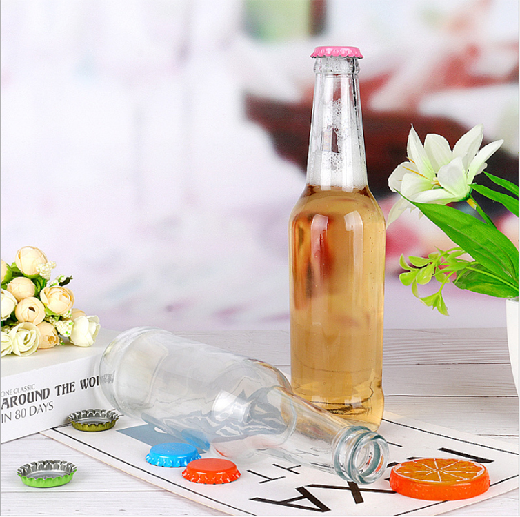 Empty Clear Wholesale Glass Beer Bottles 12 oz 330ml Long Neck Beer Glass Bottle 330 ml with Crown Cap