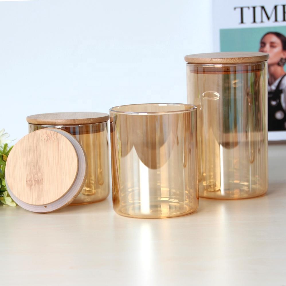 Empty Coffee Borosilicate Clear Food Candy Cookie Storage Airtight Bamboo Lid Glass Jar Amber
