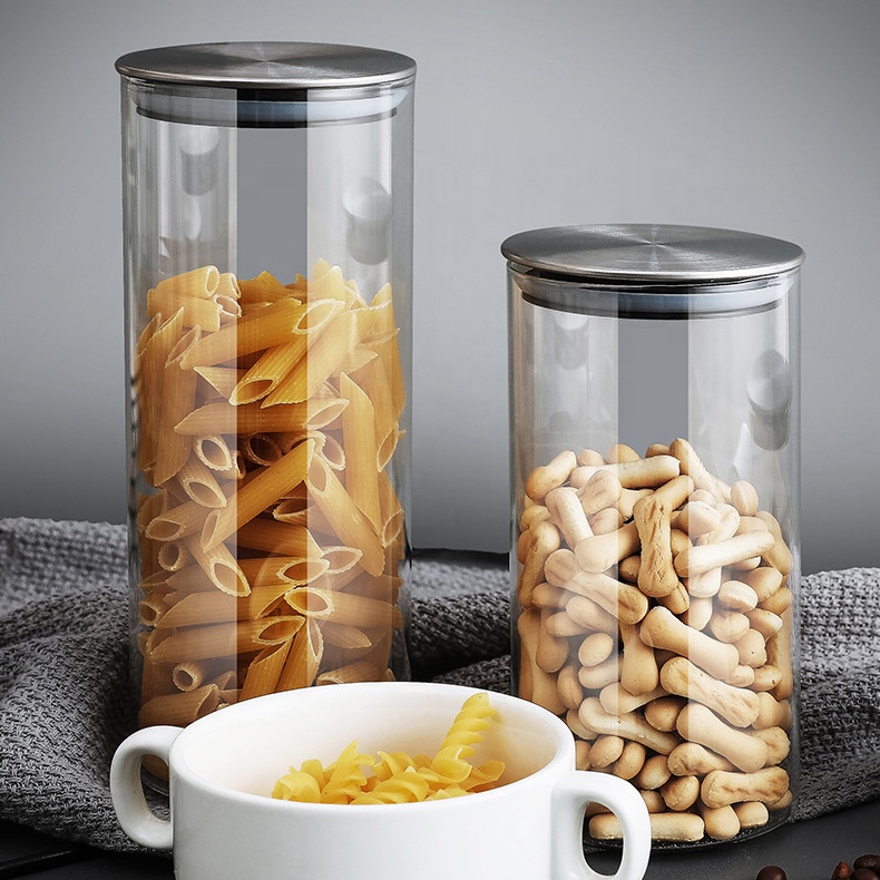 Empty Coffee Borosilicate Clear Food Storage Candy Cookie Airtight Air Tight Glass Jar Aluminum Lid
