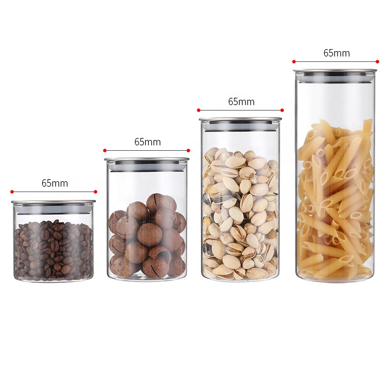 Empty Coffee Borosilicate Clear Food Storage Candy Cookie Airtight Air Tight Glass Jar Aluminum Lid