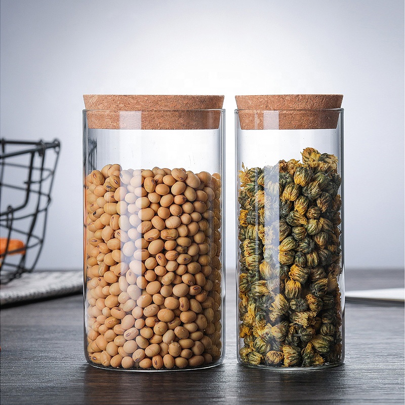 Empty Coffee Borosilicate Clear Food Storage Candy Cookie Bamboo Lid Glass Jar Airtight
