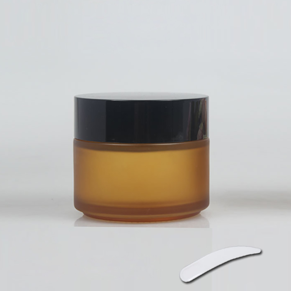 Empty Cold cream jar frosted amber round 100g fancy cosmetic cream container, glass jar with spoon