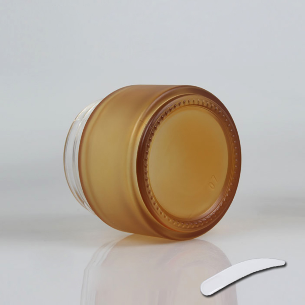 Empty Cold cream jar frosted amber round 100g fancy cosmetic cream container, glass jar with spoon
