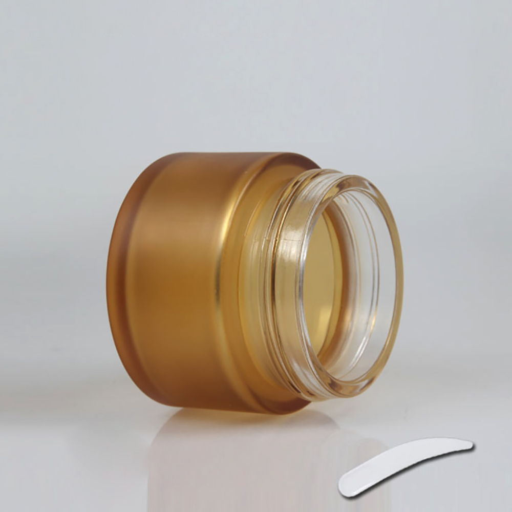 Empty Cold cream jar frosted amber round 100g fancy cosmetic cream container, glass jar with spoon