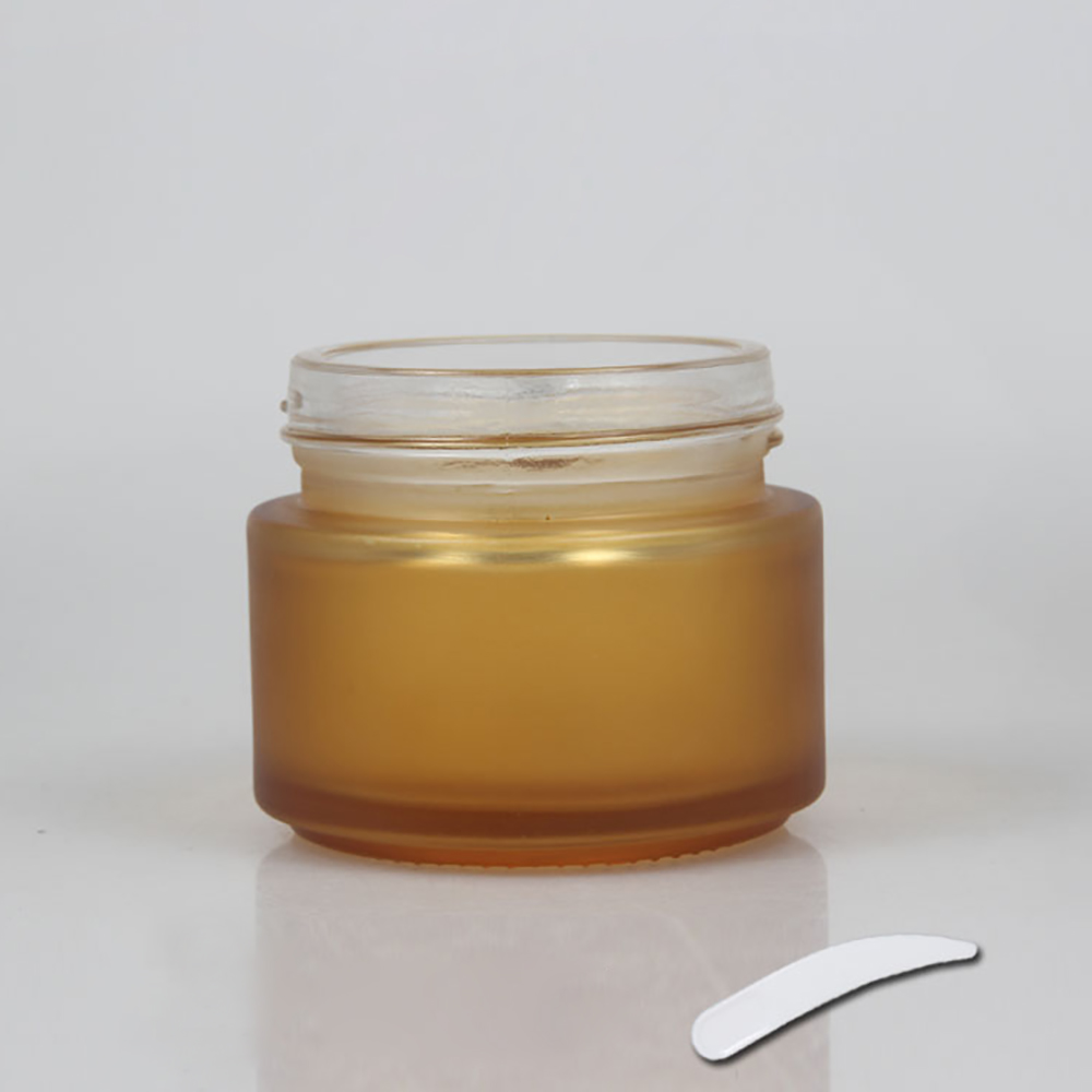 Empty Cold cream jar frosted amber round 100g fancy cosmetic cream container, glass jar with spoon