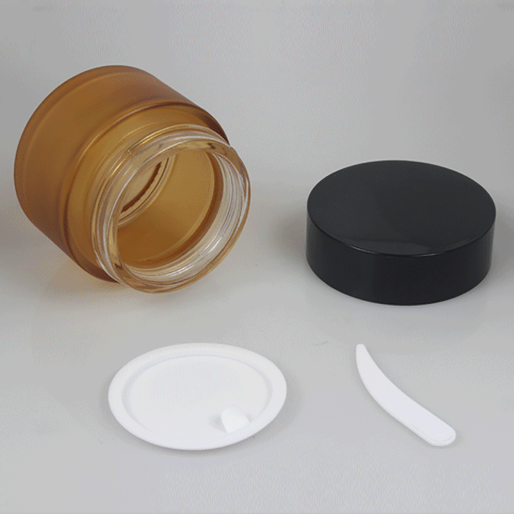 Empty Cold cream jar frosted amber round 100g fancy cosmetic cream container, glass jar with spoon