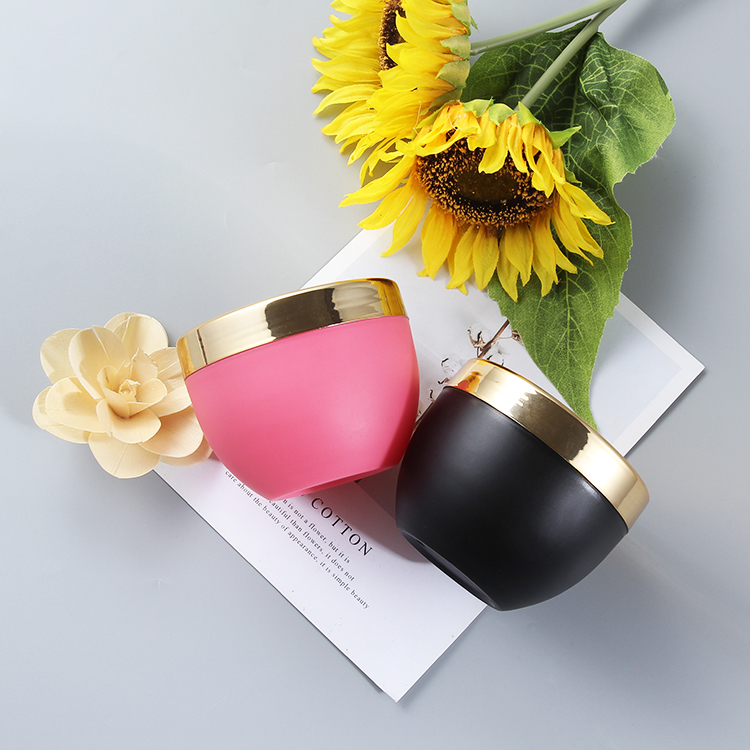 Empty Colorful Luxury jars cosmetic containers and packaging with golden cap