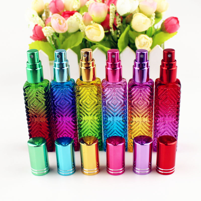 Empty Colorful Mini Square Glass Perfume Bottle Refillable Glass Spray Vials Cosmetic Packaging Spray Bottle