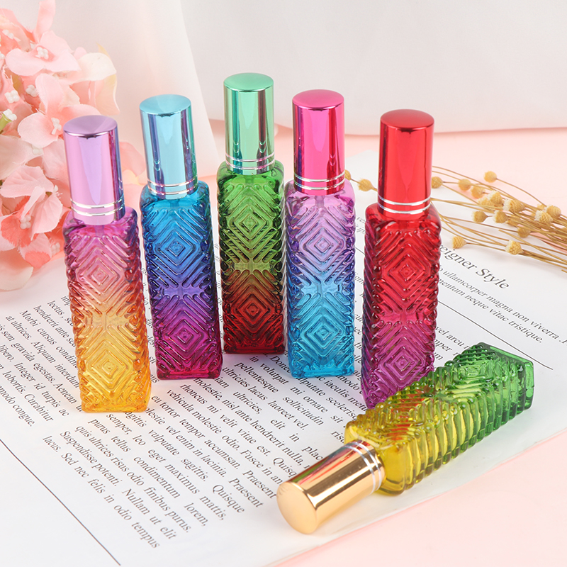 Empty Colorful Mini Square Glass Perfume Bottle Refillable Glass Spray Vials Cosmetic Packaging Spray Bottle