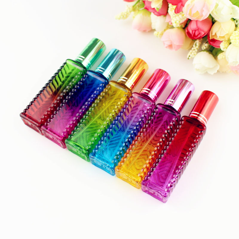 Empty Colorful Mini Square Glass Perfume Bottle Refillable Glass Spray Vials Cosmetic Packaging Spray Bottle
